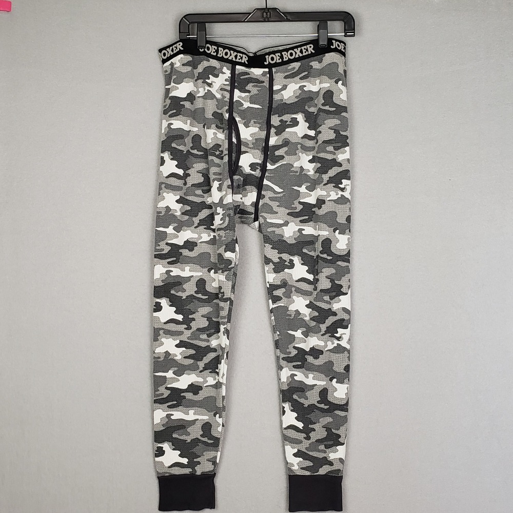 Joe Boxer Men's L Long Underwear Pants Gray Camouflage Thermal Layering Pajama‎